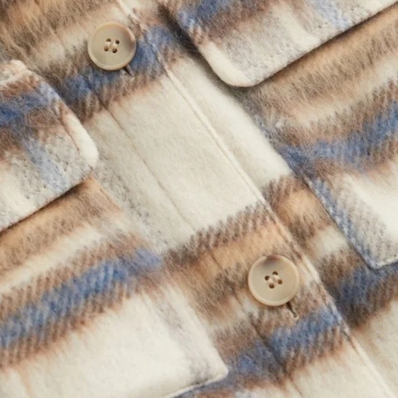 H&M Beige Plaid Wool Blend Oversized Shacket Coat - Picture 7 of 11